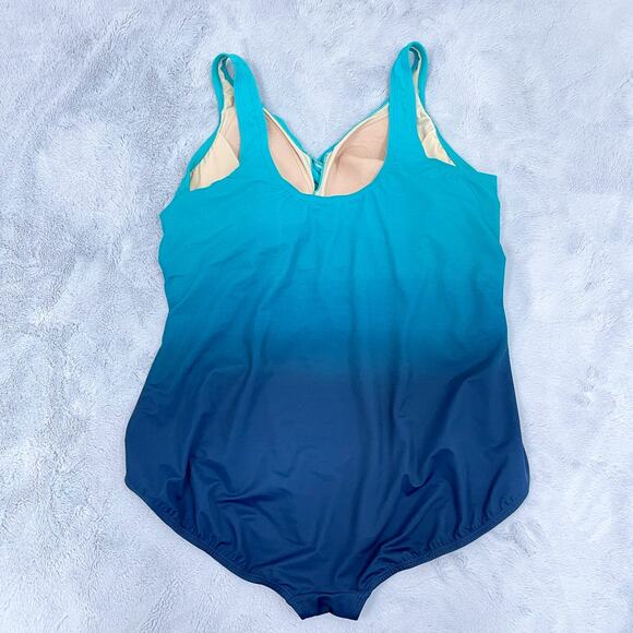 Lands End SlenderSuit Tummy Control Wrap One Piece Swimsuit Ombre Womens 22W DD - Picture 5 of 13
